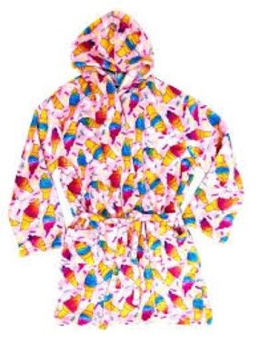 Kids Pink Ice Cream Print Hooded Pajama Robe